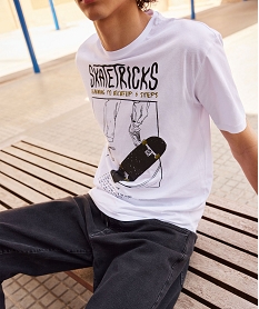 GEMO Tee-shirt à manches courtes en coton avec inscription skate garçon Blanc