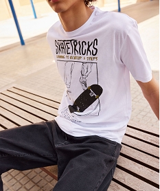 GEMO Tee-shirt à manches courtes en coton avec inscription skate garçon blanc vif