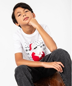 GEMO Tee-shirt à manches courtes avec motif Père Noël garçon blanc vif