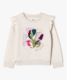 sweat a volants aux epaules et motif brode fille beigeJ353401_1