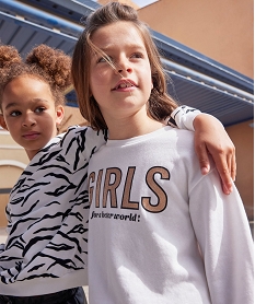 GEMO Sweat ample imprimé intérieur molletonné fille blanc chine