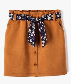 jupe avec taille elastique et ceinture fleurie fille - lulucastagnette brunJ358401_2