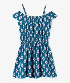 GEMO Robe fille imprimée à bretelles et col volanté bleu standard