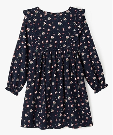 GEMO Robe fleurie à manches longues et volants fille navy