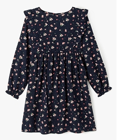 GEMO Robe fleurie à manches longues et volants fille Bleu