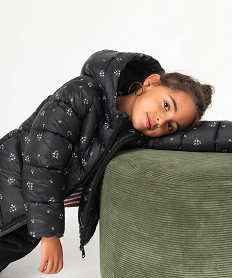 GEMO Blouson matelassé à capuche à motifs fleuris fille Noir