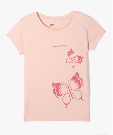 GEMO Tee-shirt à manches ultra courtes avec motif girly fille Rose