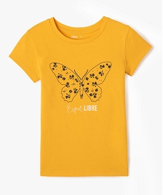 GEMO Tee-shirt fille à manches courtes avec large motif girly jaune standard
