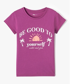 GEMO Tee-shirt fille à manches courtes avec large motif girly violet standard