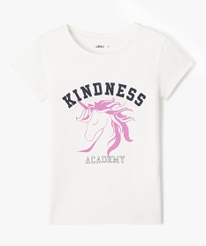 GEMO Tee-shirt fille à manches courtes avec large motif girly blanc standard