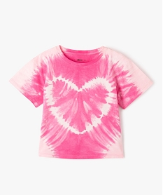 tee-shirt a manches courtes motif coeur effet tie and dye fille roseJ369101_1