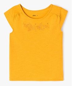 tee-shirt droit a manches tres courtes et broderie fille jaune tee-shirtsJ369301_1