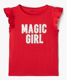 GEMO Tee-shirt sans manches avec inscription pailletée fille Rouge