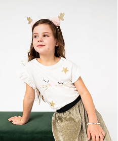 GEMO Tee-shirt sans manches avec motif chat et paillettes fille blanc chine
