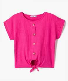 GEMO Tee-shirt à manches courtes avec boutons fantaisie et bas noué fille rose standard