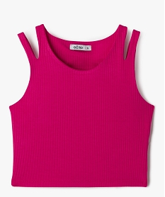 debardeur court en maille cotelee avec doubles bretelles fille rose tee-shirtsJ370301_1