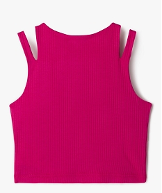 debardeur court en maille cotelee avec doubles bretelles fille rose tee-shirtsJ370301_3