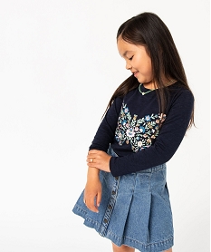 GEMO Tee-shirt à manches longues avec motif brodé fille navy