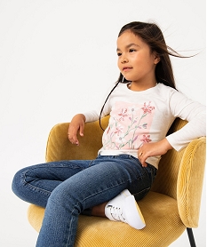 GEMO Tee-shirt à manches longues avec motif brodé fille blanc chine