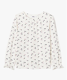 GEMO Tee-shirt fille à manches longues avec manches froncées blanc chine