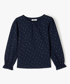 GEMO Tee-shirt fille à manches longues avec manches froncées navy