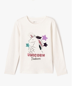 GEMO Tee-shirt à manches longues avec sequins réversibles fille blanc chine