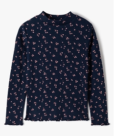 GEMO Tee-shirt côtelé à manches longues fille Bleu