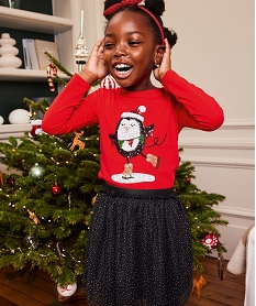 GEMO Tee-shirt à manches longues avec motif Noël en sequins fille Rouge