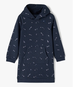 GEMO Robe sweat à capuche fille avec poche kangourou Bleu