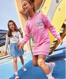 GEMO Robe sweat molletonnée à capuche fille Rose