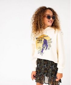 GEMO Sweat à capuche avec motif pailleté fille Beige