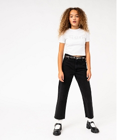 GEMO Jean coupe Regular taille haute avec bas sans coutures fille Noir