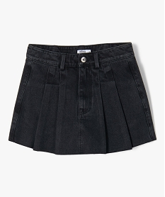 GEMO Jupe-short fille en denim avec plis sur lavant Noir