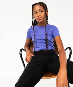 GEMO Tee-shirt à manches courtes en maille côtelée fille Violet