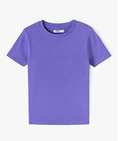 tee-shirt fille en maille cotelee a manches courtes violetJ386901_2