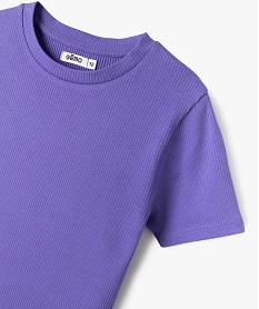 tee-shirt fille en maille cotelee a manches courtes violetJ386901_3