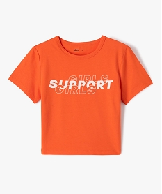 tee-shirt fille coupe courte avec message sur le buste orangeJ387501_1