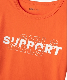 tee-shirt fille coupe courte avec message sur le buste orangeJ387501_2