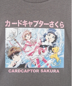 tee-shirt court avec motif manga fille - sakura grisJ387801_3