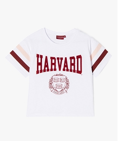 GEMO Tee-shirt large et court à manches courtes fille - Harvard blanc chine