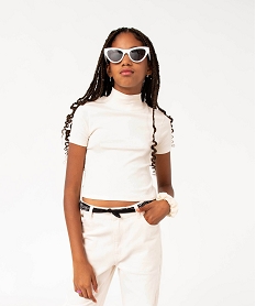 GEMO Tee-shirt court à manches courtes et col montant uni fille beige standard