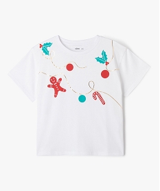 GEMO Tee-shirt court à manches courtes thème Noël fille Blanc