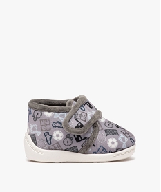 GEMO Chaussons garçon bottillons en velours imprimé et à scratch gris standard