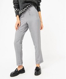 GEMO Pantalon en toile coupe ample avec taille élastique femme Gris