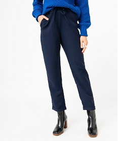 pantalon en toile coupe ample avec taille elastique femme bleuJ392901_1