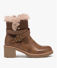 GEMO Boots femme à talon unies avec col fourré à pressions marron standard