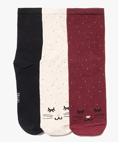 chaussettes tige haute a motif chat femme (lot de 3 paires) rouge vif chaussettesJ397001_1
