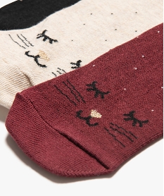 chaussettes tige haute a motif chat femme (lot de 3 paires) rouge vif chaussettesJ397001_2
