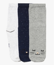 GEMO Chaussettes tige haute à motif chat femme (lot de 3 paires) gris standard