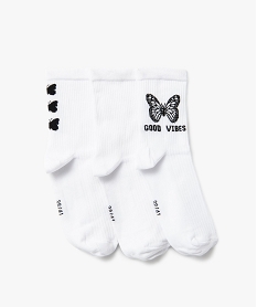 GEMO Chaussettes à motifs papillons femme (lot de 3) blanc standard